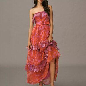 By Anthropologie Strapless Tiered Maxi Dress